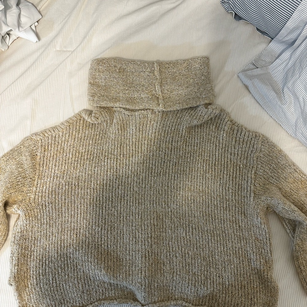Altar'd State Heathered Cream Fold-Over Turtleneck Sweater